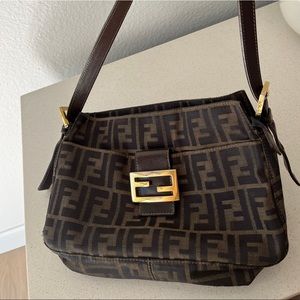 FENDI Zucca Baguette with Top Zip (gold hardware)